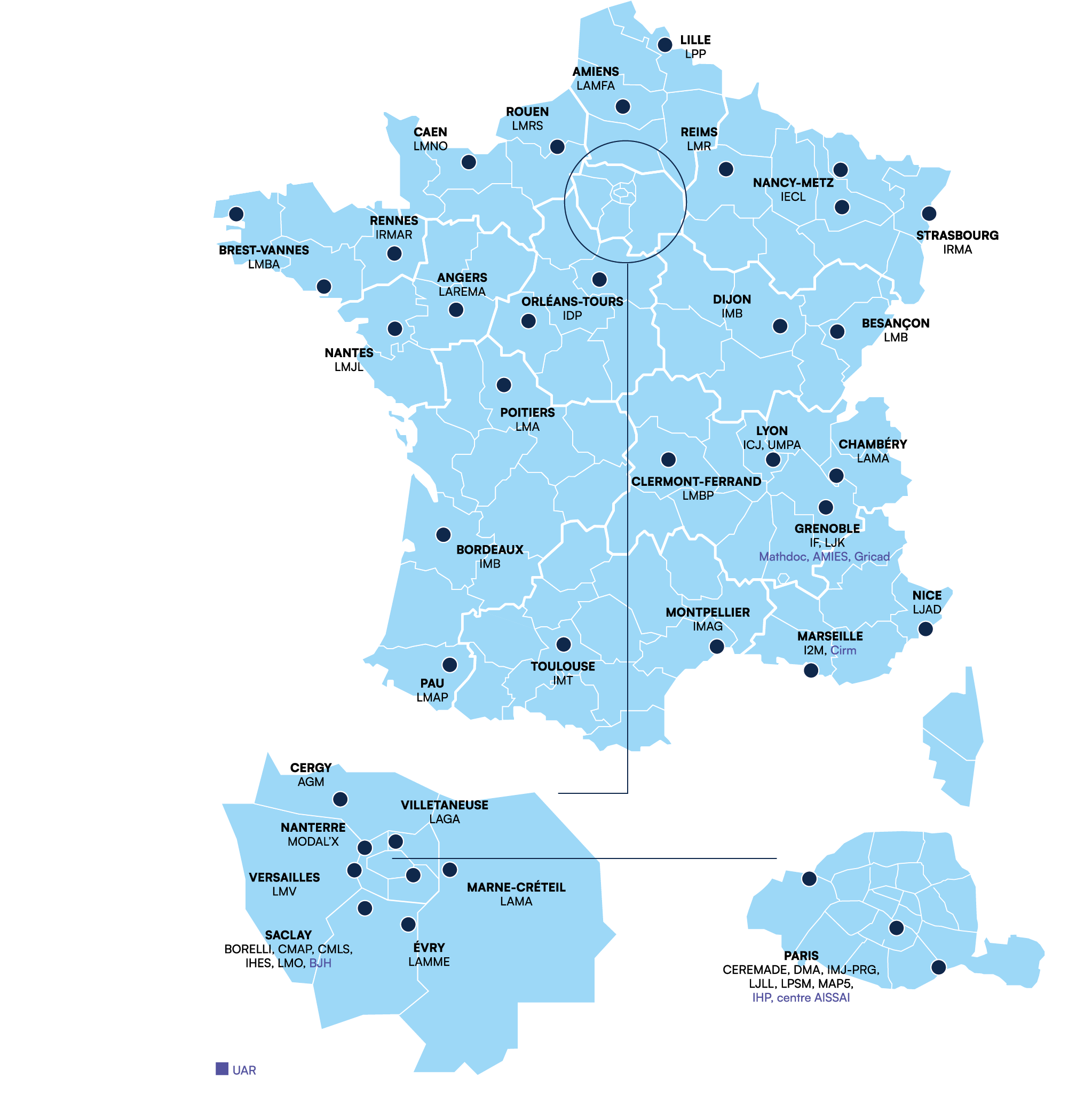 Carte des UMR et UAR de l'Insmi