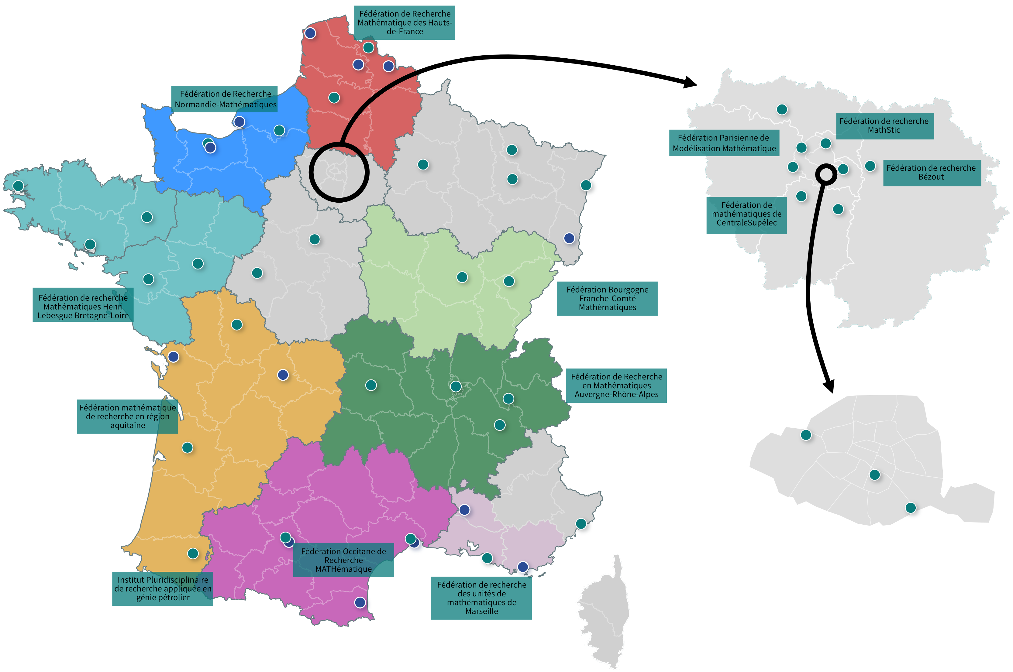 Carte des fédérations de recherche de l'Insmi